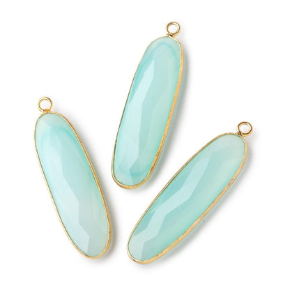 37x12mm Vermeil Bezel Seafoam Chalcedony Faceted Elongated Oval Pendant 1 piece