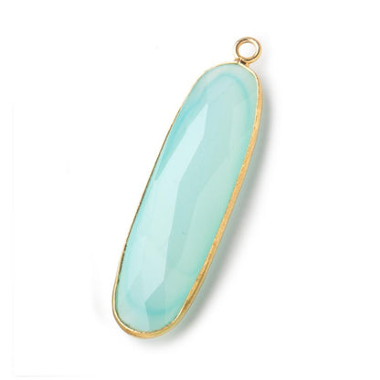 37x12mm Vermeil Bezel Seafoam Chalcedony Faceted Elongated Oval Pendant 1 piece