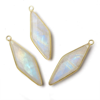 37x13mm Vermeil Bezel Rainbow Moonstone faceted kite pendant 1 piece