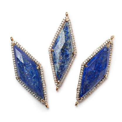 37x16mm Antique Copper Bezel CZ & Lapis Lazuli Faceted Kite Marquise Connector 1 focal bead