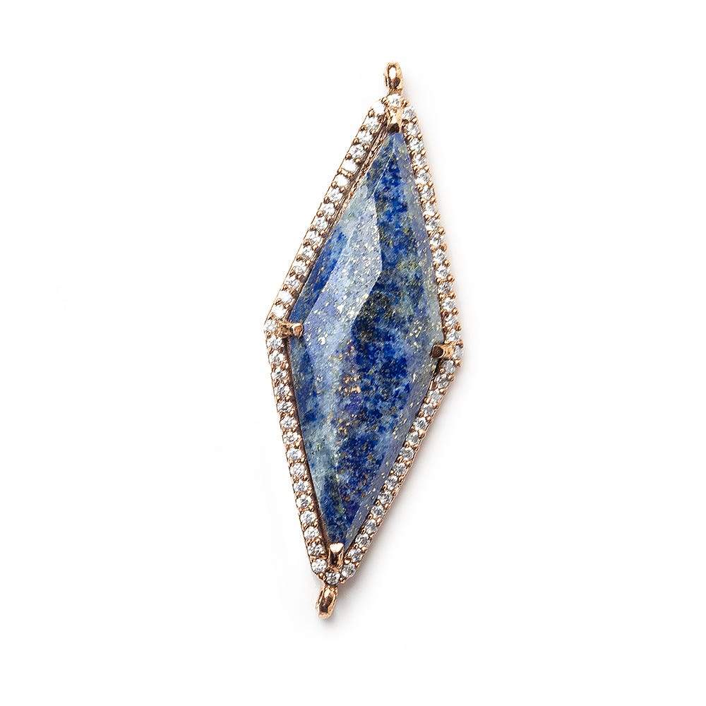 37x16mm Antique Copper Bezel CZ & Lapis Lazuli Faceted Kite Marquise Connector 1 focal bead