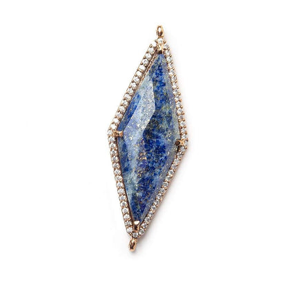 37x16mm Antique Copper Bezel CZ & Lapis Lazuli Faceted Kite Marquise Connector 1 focal bead