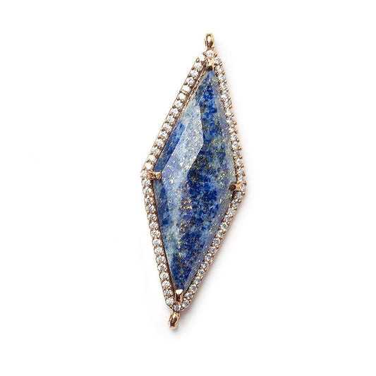 37x16mm Antique Copper Bezel CZ & Lapis Lazuli Faceted Kite Marquise Connector 1 focal bead