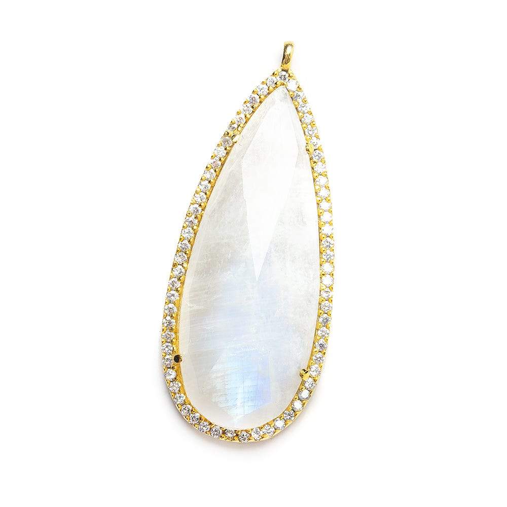 37x16mm Gold CZ Bezel & Rainbow Moonstone faceted pear Pendant 1 piece