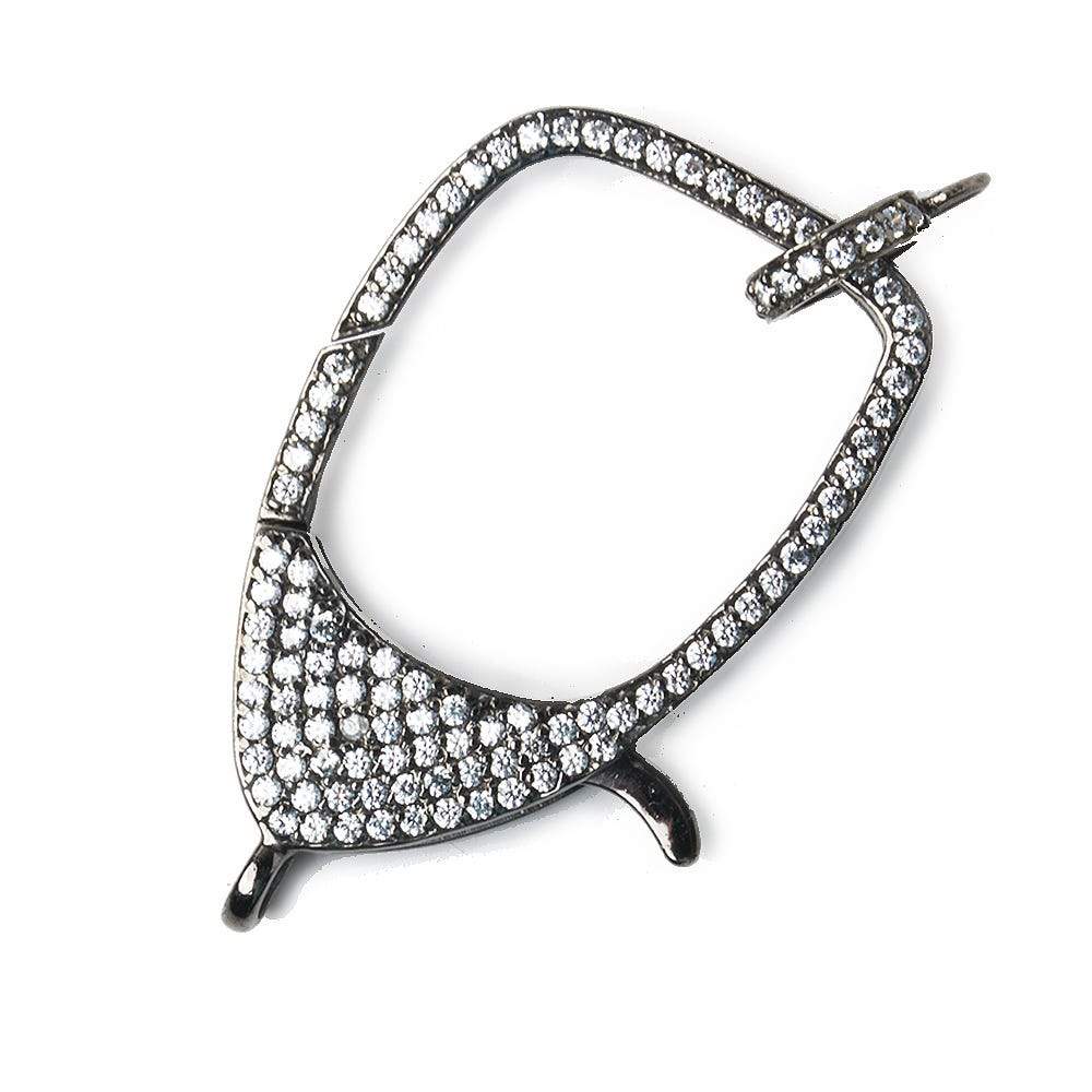37x22mm Black Gold .925 Silver Pave CZ Lobster Clasp with CZ Ring 1 piece