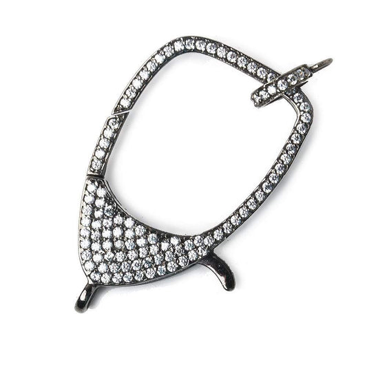 37x22mm Black Gold .925 Silver Pave CZ Lobster Clasp with CZ Ring 1 piece