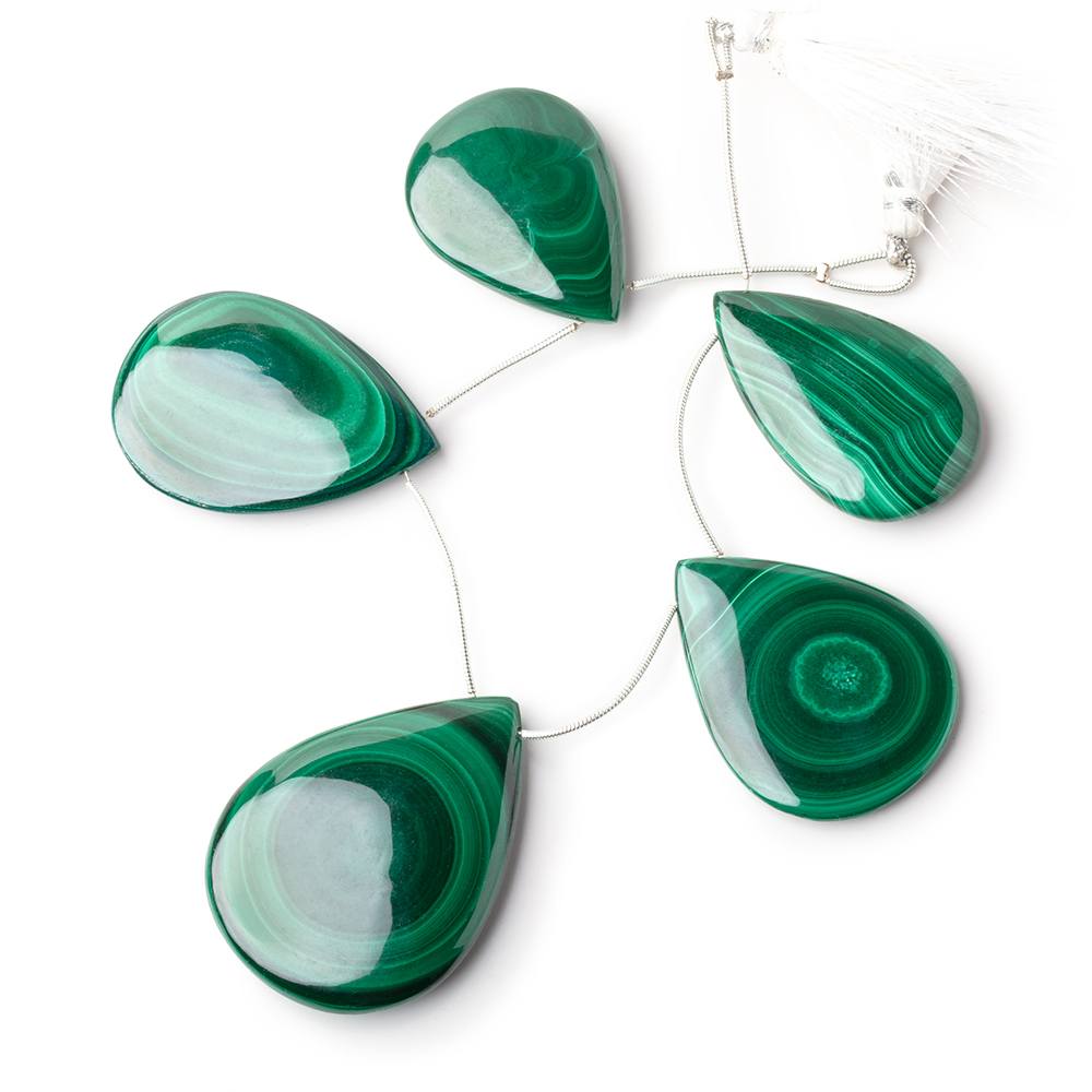 37x27-49x37mm Malachite Plain Pear Briolettes 6 inch 5 Beads