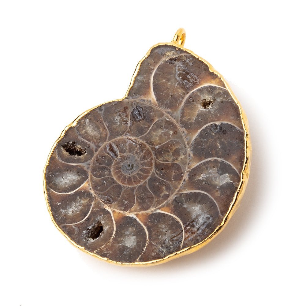 37x32mm Gold Leafed Ammonite Fossil Pendant 1 focal piece