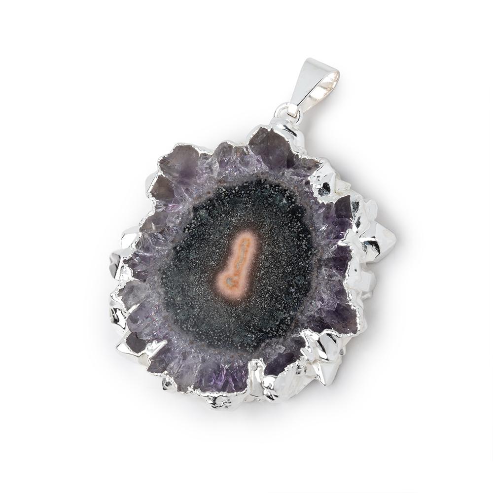 37x36mm Silver Leafed Amethyst Solar Quartz Slice Pendant 1 focal piece