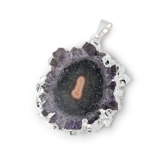 37x36mm Silver Leafed Amethyst Solar Quartz Slice Pendant 1 focal piece