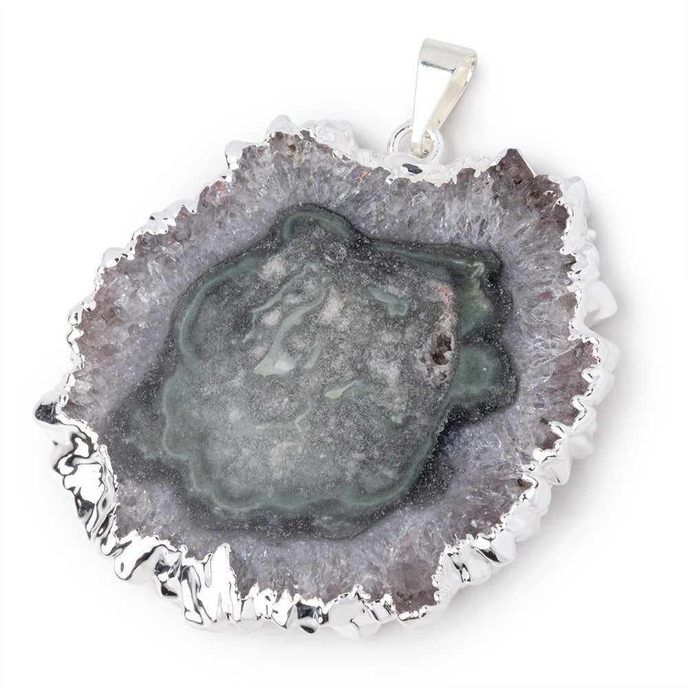 37x39mm Silver Leafed Amethyst Solar Quartz Slice Pendant 1 focal piece