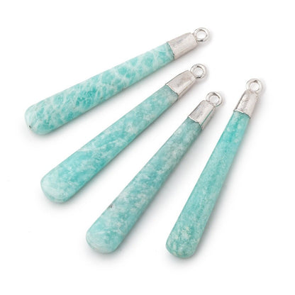 37x6mm Silver Leafed Amazonite Pear Pendant 1 focal piece