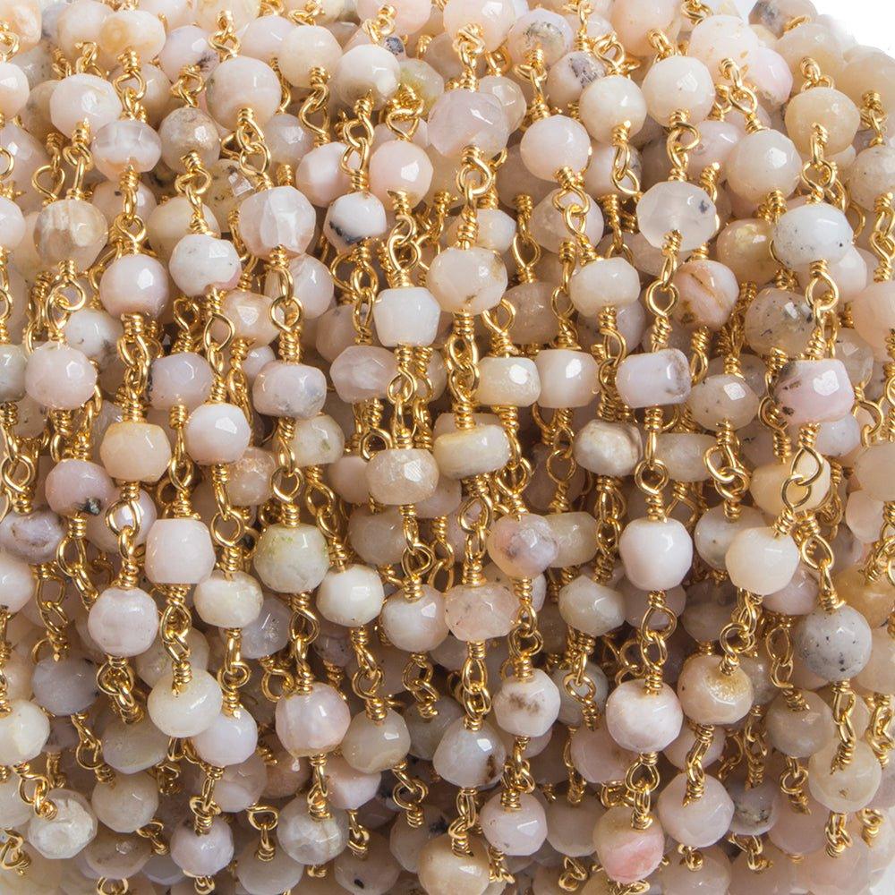3.8 mm Pink Peruvian Opal faceted rondelle Gold plated Chain by the foot 34pcs
