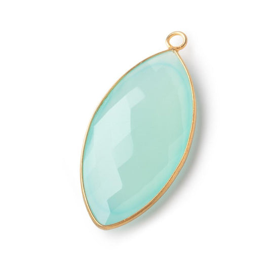 38x12mm Vermeil Bezel Seafoam Chalcedony Faceted Marquise Pendant 1 piece