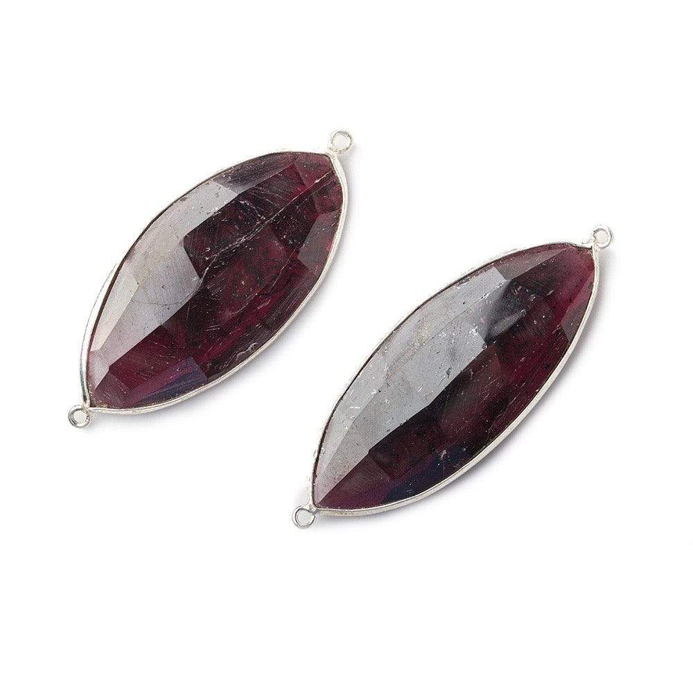 38x18mm & 39x17mm Rhodolite Garnet marquise .925 Silver Bezel Connector Set of 2