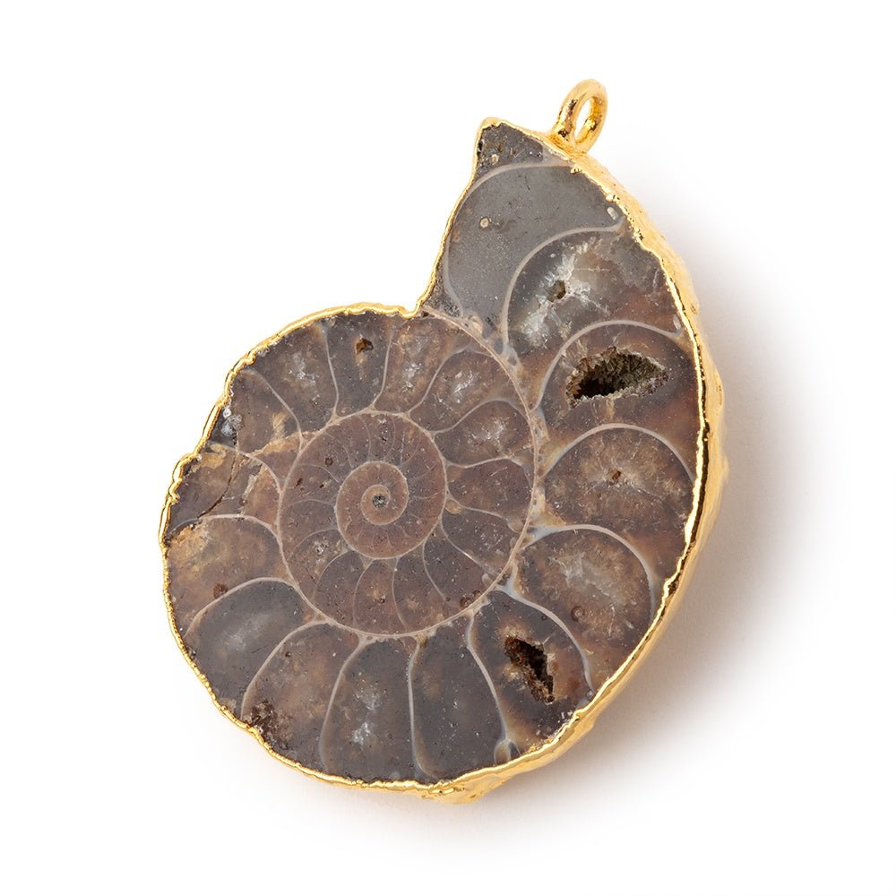 38x32.5mm Gold Leafed Ammonite Fossil Pendant 1 focal piece