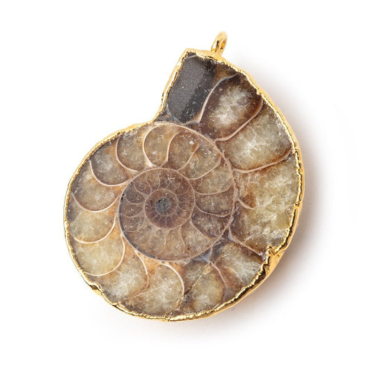 38x32mm Gold Leafed Ammonite Fossil Pendant 1 piece