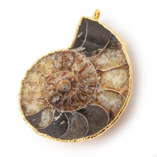 39.5x33.5mm Gold Leafed Ammonite Fossil Pendant 1 piece