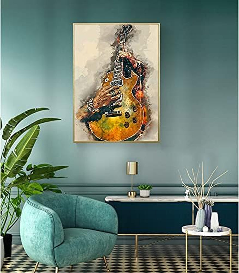 CCN IXMAH Vintage Guitar Art Wall Decor Poster - Minimalist 16"x24" Unframed Print for Home, Bar, or Kitchen Decor, Yellow