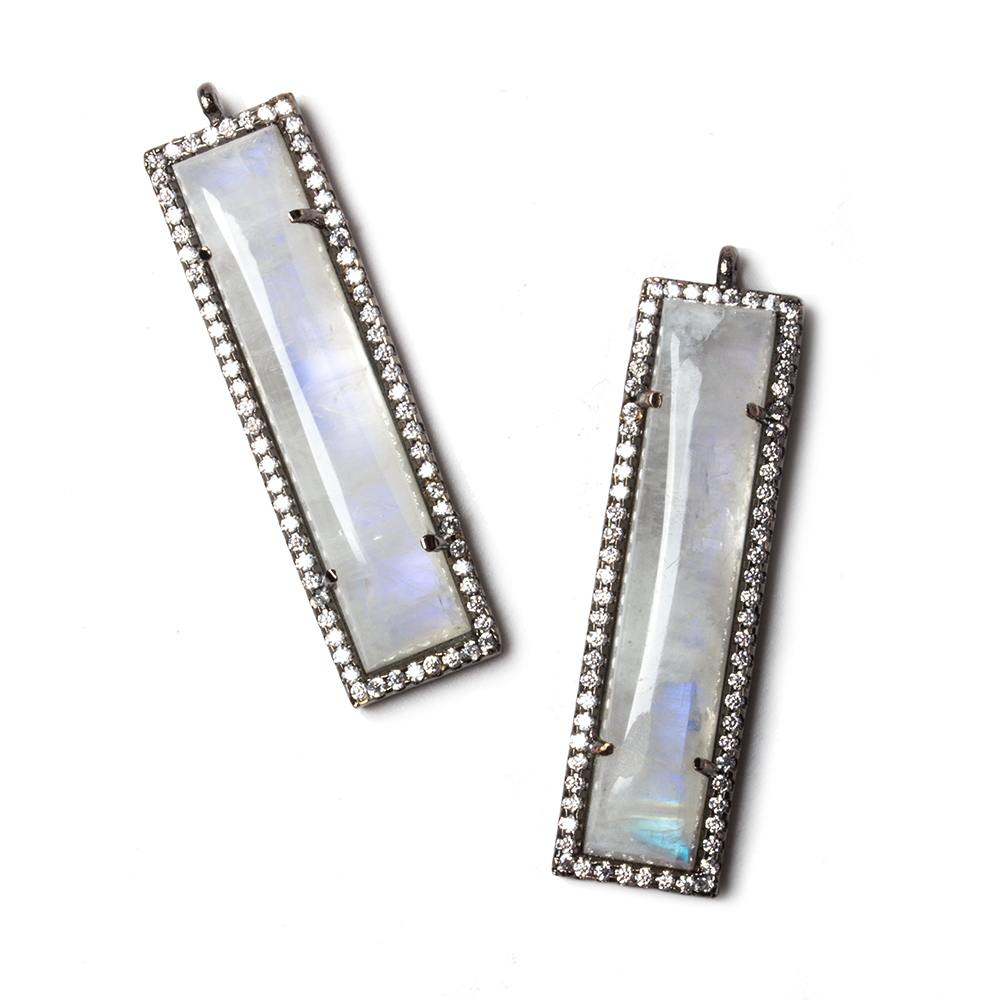 39x10.5mm Black Gold Bezel Cubic Zirconia & Rainbow Moonstone Bar Pendant 1 pc