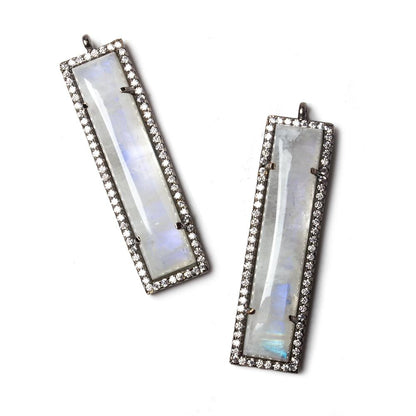 39x10.5mm Black Gold Bezel Cubic Zirconia & Rainbow Moonstone Bar Pendant 1 pc