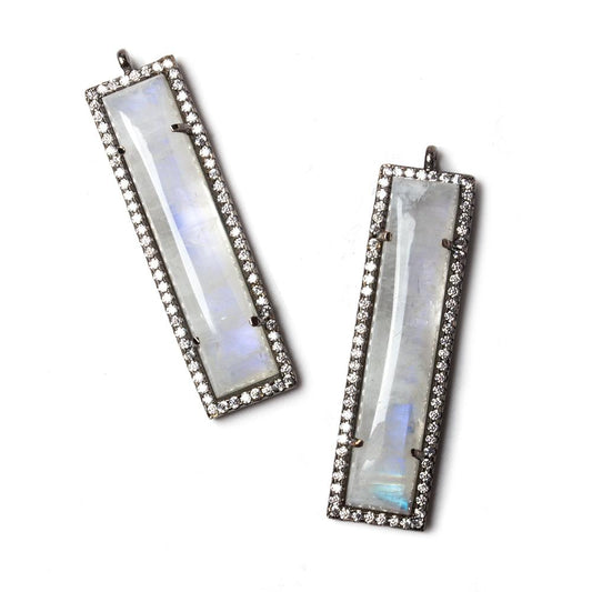 39x10.5mm Black Gold Bezel Cubic Zirconia & Rainbow Moonstone Bar Pendant 1 pc