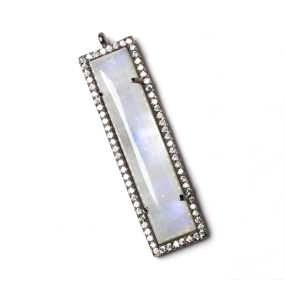 39x10.5mm Black Gold Bezel Cubic Zirconia & Rainbow Moonstone Bar Pendant 1 pc