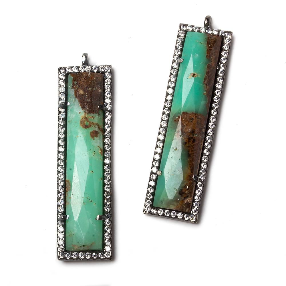 39x10.5mm Black Gold Bezel CZ and Chrysoprase Bar 1 ring Pendant 1 piece