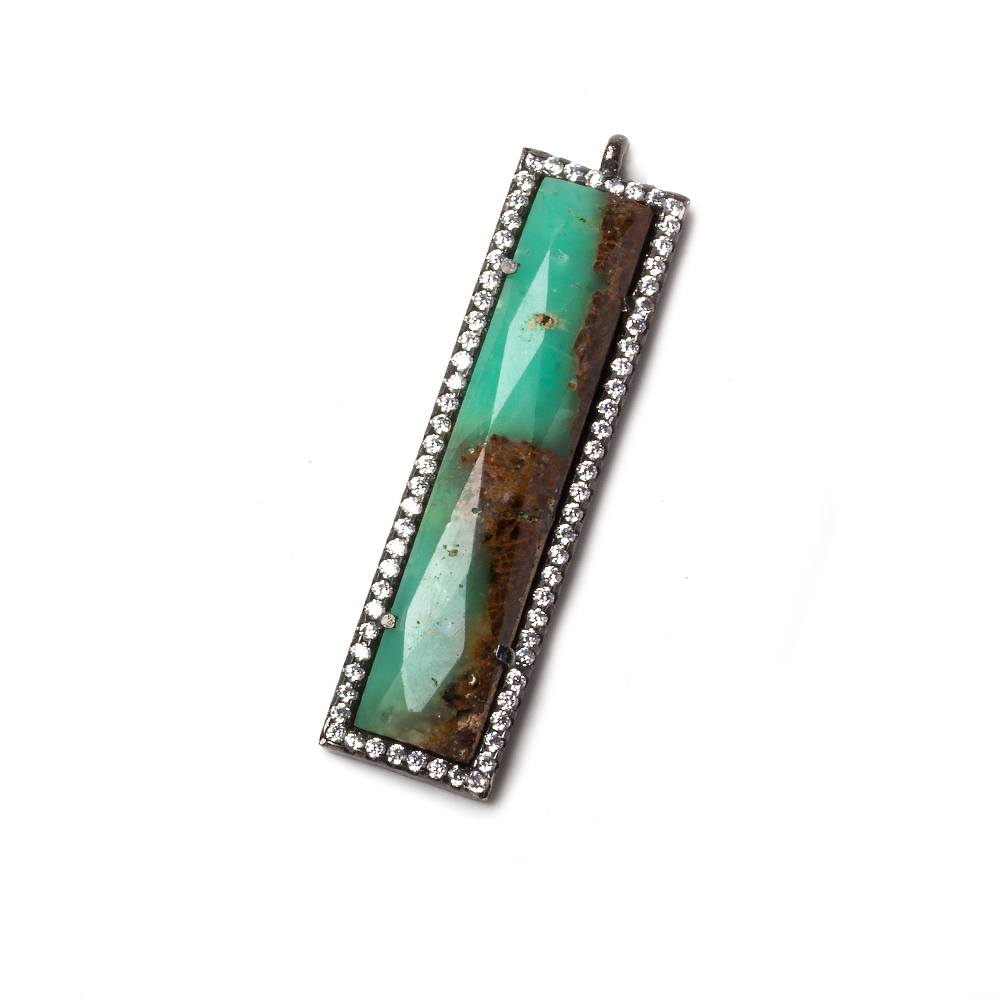 39x10.5mm Black Gold Bezel CZ and Chrysoprase Bar 1 ring Pendant 1 piece
