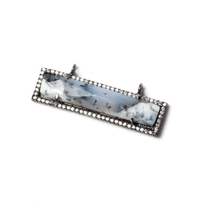 39x10.5mm Black Gold Bezel CZ and Dendritic Opal Bar 2 ring East - West Connector 1 piece