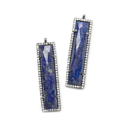 39x10.5mm Black Gold Bezel CZ and Lapis Lazuli Bar 1 ring Pendant 1 piece
