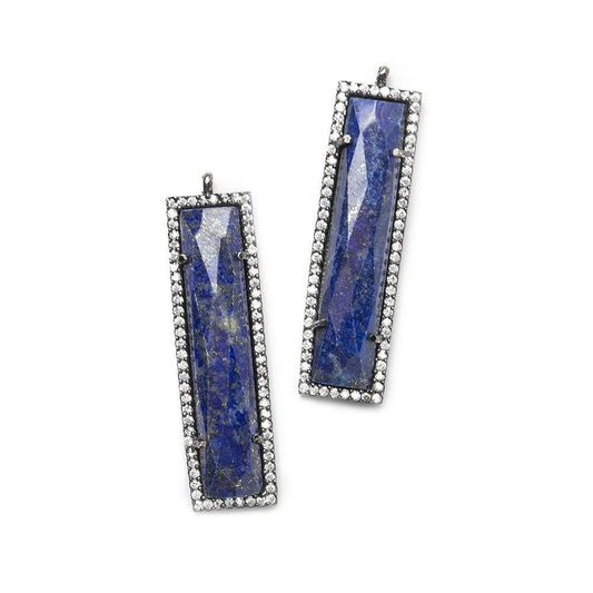 39x10.5mm Black Gold Bezel CZ and Lapis Lazuli Bar 1 ring Pendant 1 piece