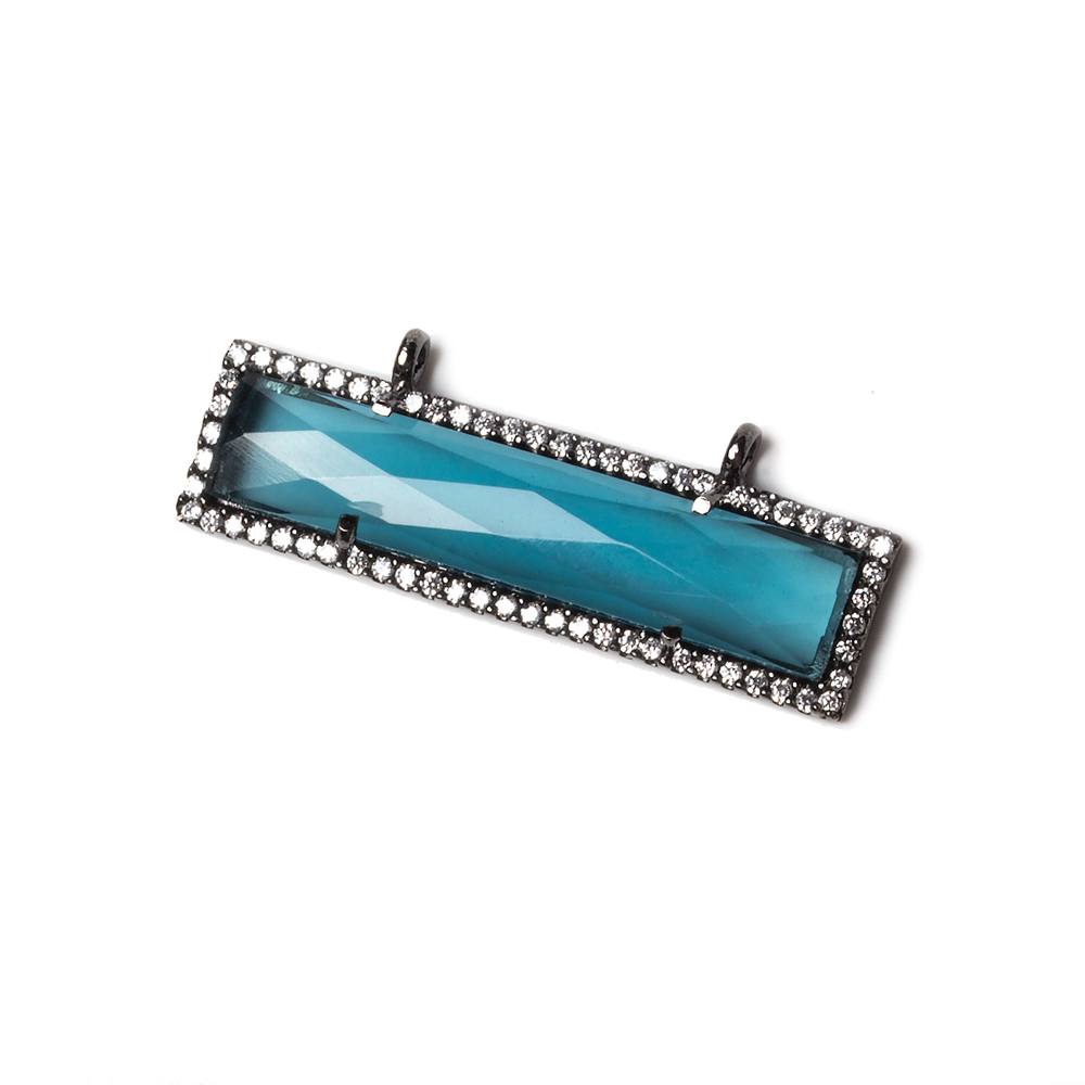 39x10.5mm Black Gold Bezel CZ and London Blue Quartz Bar 2 ring East - West Connector 1 piece