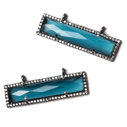 39x10.5mm Black Gold Bezel CZ and London Blue Quartz Bar 2 ring East - West Connector 1 piece