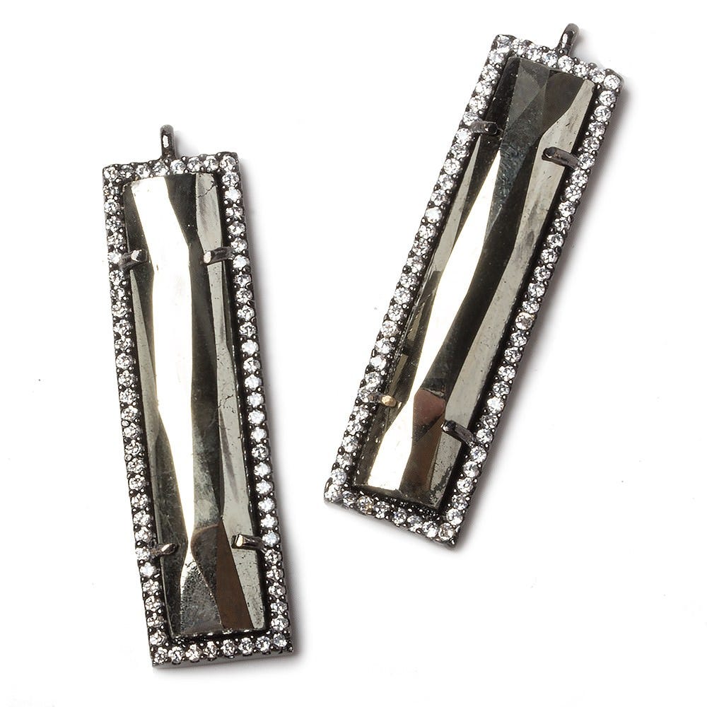 39x10.5mm Black Gold Bezel CZ and Pyrite Bar 1 ring Pendant 1 piece