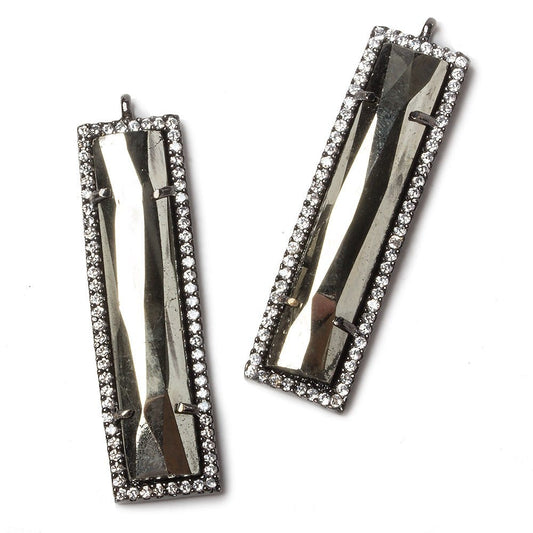 39x10.5mm Black Gold Bezel CZ and Pyrite Bar 1 ring Pendant 1 piece