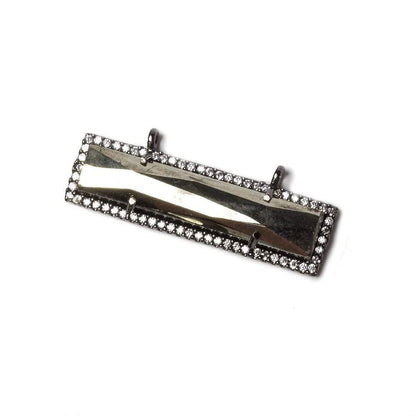 39x10.5mm Black Gold Bezel CZ and Pyrite Bar 2 ring East - West Connector 1 piece