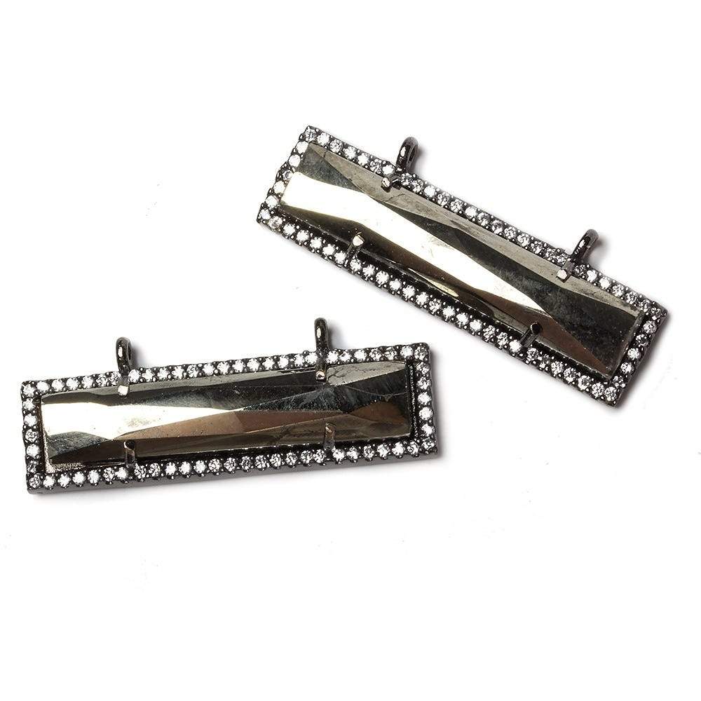 39x10.5mm Black Gold Bezel CZ and Pyrite Bar 2 ring East - West Connector 1 piece