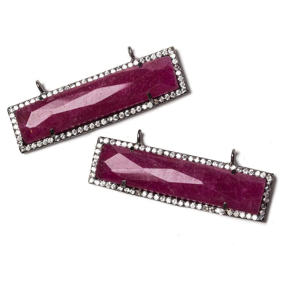 39x10.5mm Black Gold Bezel CZ and Ruby Bar 2 ring East - West Connector 1 piece