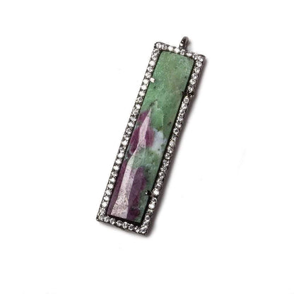 39x10.5mm Black Gold Bezel CZ and Ruby Zoisite Bar 1 ring Pendant 1 piece
