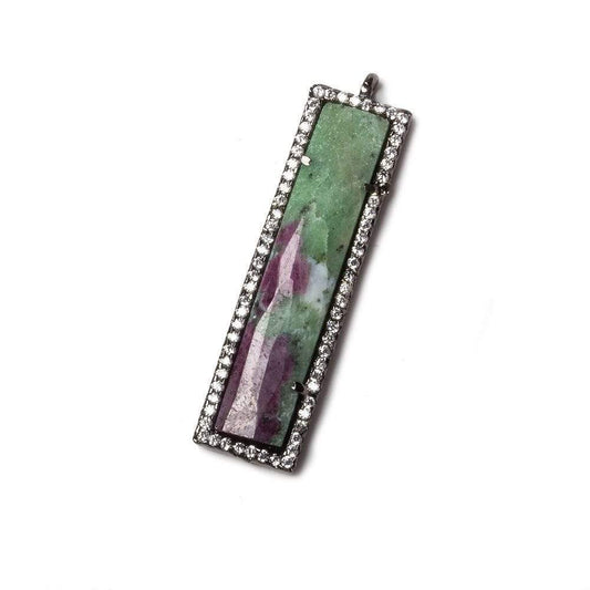 39x10.5mm Black Gold Bezel CZ and Ruby Zoisite Bar 1 ring Pendant 1 piece
