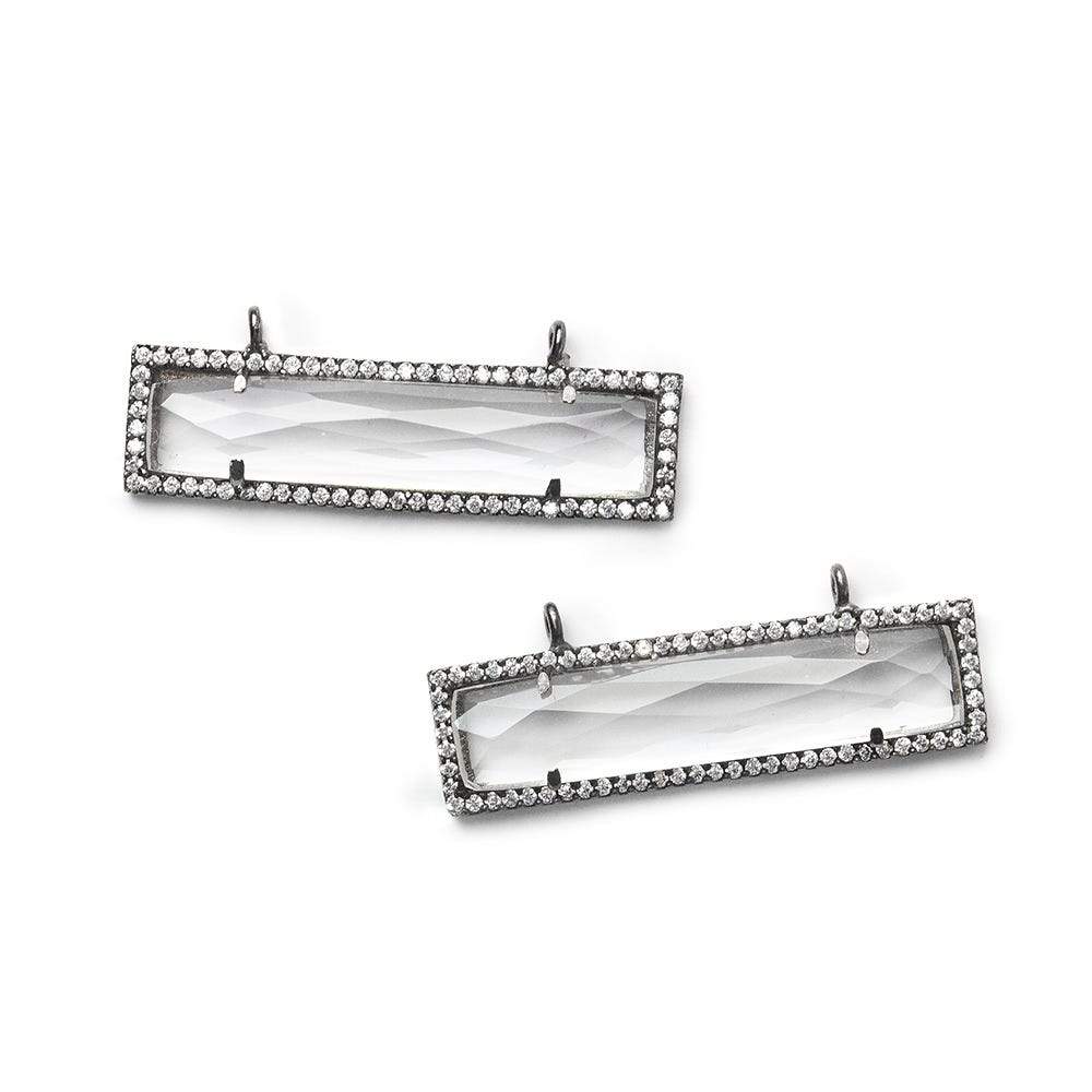 39x10.5mm Black Gold Bezel CZ & Crystal Quartz Bar 2 Prong East - West Connector 1 piece