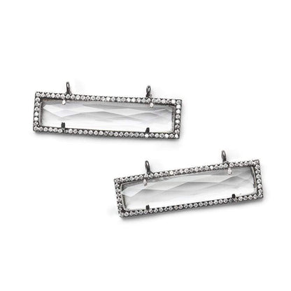 39x10.5mm Black Gold Bezel CZ & Crystal Quartz Bar 2 Prong East - West Connector 1 piece