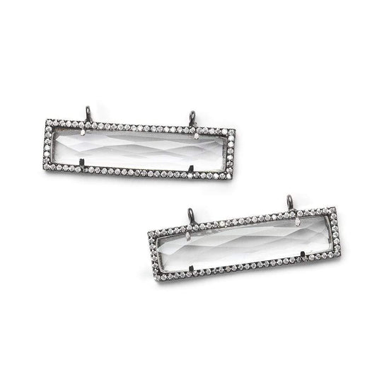 39x10.5mm Black Gold Bezel CZ & Crystal Quartz Bar 2 Prong East - West Connector 1 piece