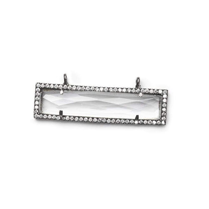 39x10.5mm Black Gold Bezel CZ & Crystal Quartz Bar 2 Prong East - West Connector 1 piece