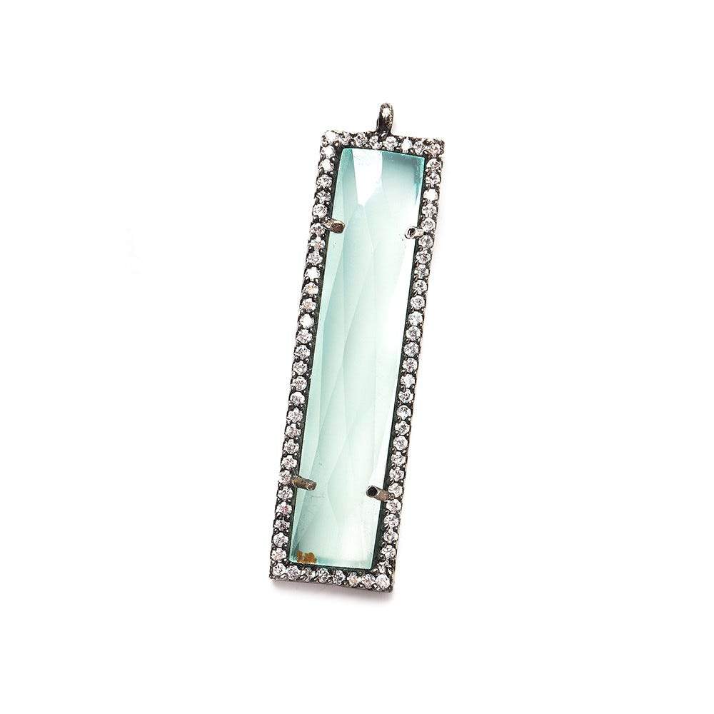 39x10.5mm Black Gold Bezel CZ & Seafoam Blue Chalcedony Bar 1 ring Pendant 1 piece