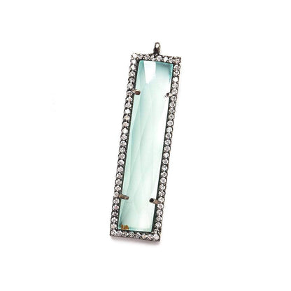 39x10.5mm Black Gold Bezel CZ & Seafoam Blue Chalcedony Bar 1 ring Pendant 1 piece