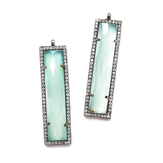 39x10.5mm Black Gold Bezel CZ & Seafoam Blue Chalcedony Bar 1 ring Pendant 1 piece