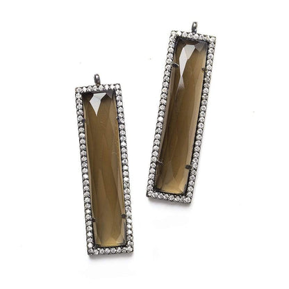 39x10.5mm Black Gold CZ Bezel Smoky Hydro Quartz Bar Pendant 1 piece