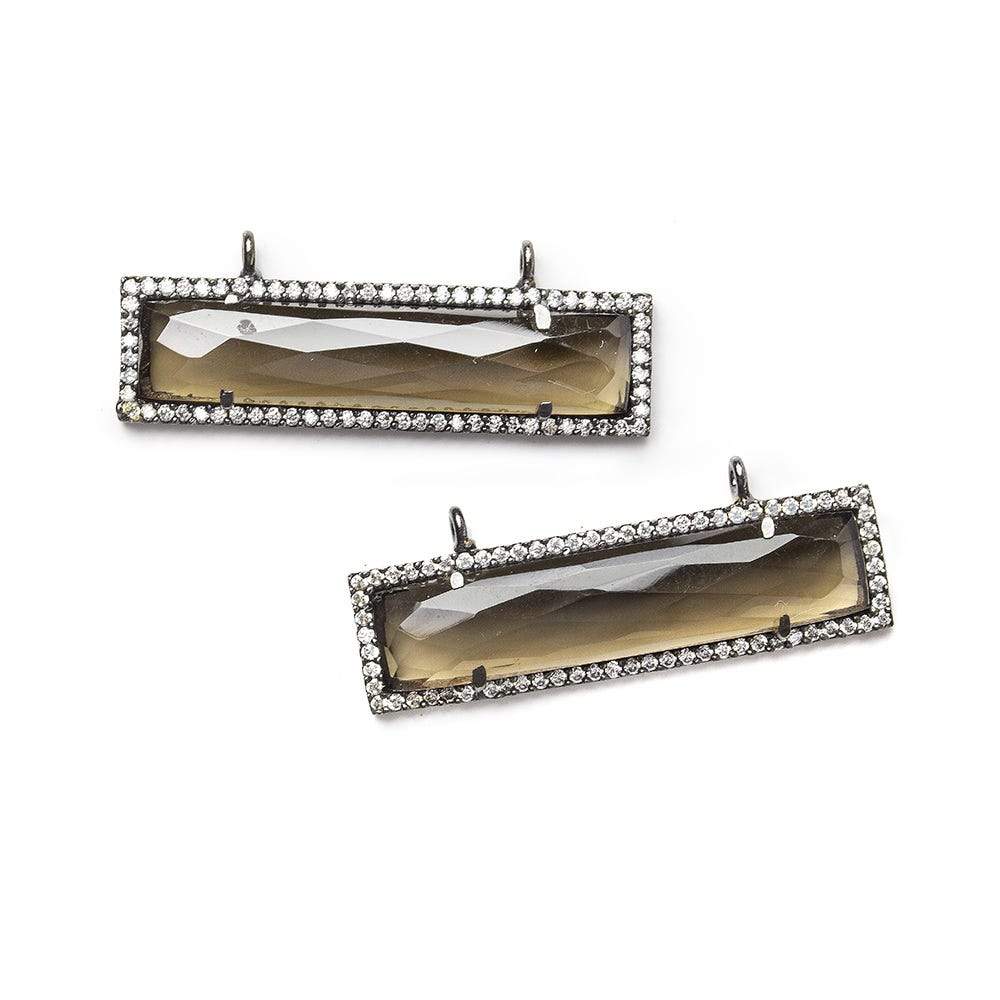 39x10.5mm Black Gold CZ Bezel Smoky Hydro Quartz Bar Connector 1 piece